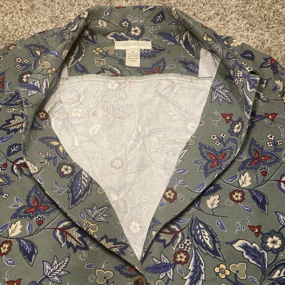 Appleseeds Jacket Womens XL Green Floral Cotton Button Up Collared - Picture 7 of 8